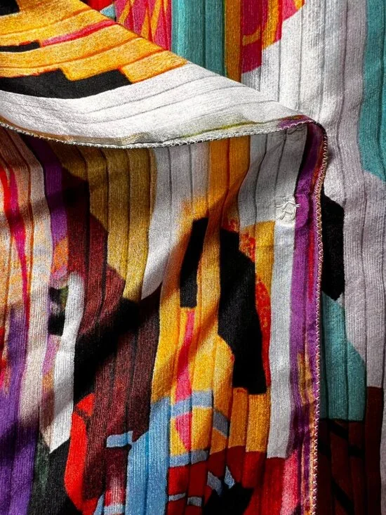 ETRO 100% Silk Multicolor Abstract Striped Wrap Blouse with Scarf/Tie Sz 8 LNWOT - Picture 6 of 10